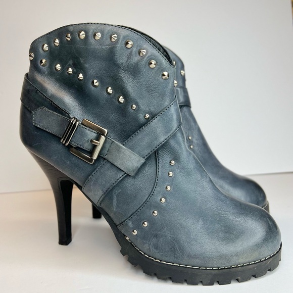 Envy Womens Spumoni‎ Genuine Leather Studded Side Zip Stiletto Ankle Boots 8.5 - Picture 2 of 11